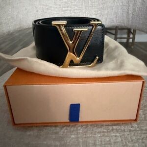 Louis Vuitton Black Belt with Gold LV Buckle